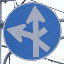 異形矢印標識(指定方向外進行禁止)。三重県津市にある。