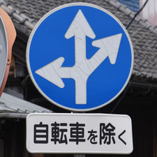 異形矢印標識(指定方向外進行禁止)。茨城県土浦市にある。