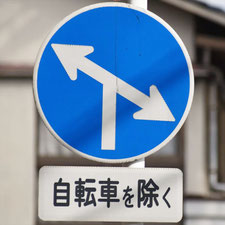 異形矢印標識(指定方向外進行禁止)。広島県広島市にある。