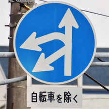 異形矢印標識(指定方向外進行禁止)。広島県広島市にある。