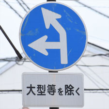 異形矢印標識(指定方向外進行禁止)。広島県尾道市にある。