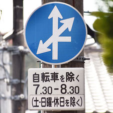 異形矢印標識(指定方向外進行禁止)。広島県広島市にある。