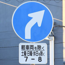 異形矢印標識(指定方向外進行禁止)。静岡県沼津市にある。