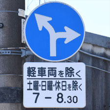 異形矢印標識(指定方向外進行禁止)。静岡県島田市にある。