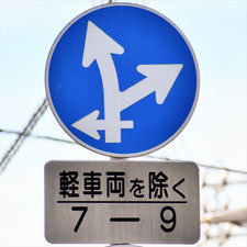 異形矢印標識(指定方向外進行禁止)。岡山県倉敷市にある。