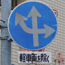 異形矢印標識(指定方向外進行禁止)。静岡県浜松市にある。