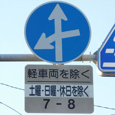 異形矢印標識(指定方向外進行禁止)。静岡県浜松市にある。