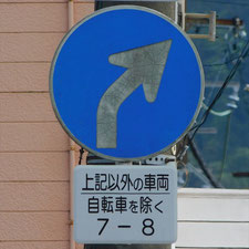 異形矢印標識(指定方向外進行禁止)。静岡県小山町にある。