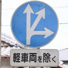 異形矢印標識(指定方向外進行禁止)。静岡県焼津市にある。