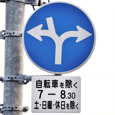 異形矢印標識(指定方向外進行禁止)。広島県広島市にある。