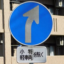 異形矢印標識(指定方向外進行禁止)。静岡県富士市にある。