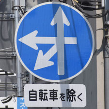 異形矢印標識(指定方向外進行禁止)。東京都中野区にある。