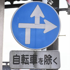 異形矢印標識(指定方向外進行禁止)。群馬県桐生市にある。