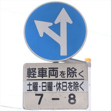 異形矢印標識(指定方向外進行禁止)。静岡県焼津市にある。