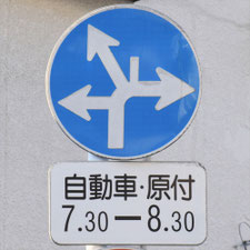 異形矢印標識(指定方向外進行禁止)。熊本県熊本市にある。