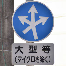 異形矢印標識(指定方向外進行禁止)。三重県桑名市にある。