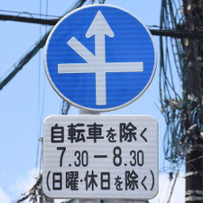 異形矢印標識(指定方向外進行禁止)。広島県広島市にある。