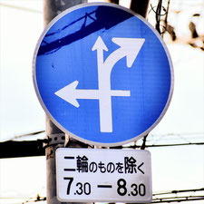 異形矢印標識(指定方向外進行禁止)。福山市にある。