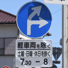 異形矢印標識(指定方向外進行禁止)。静岡県島田市にある。