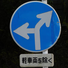 異形矢印標識(指定方向外進行禁止)。静岡県富士市にある。