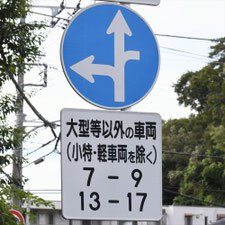 異形矢印標識(指定方向外進行禁止)。神奈川県横浜市にある。
