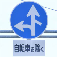 異形矢印標識(指定方向外進行禁止)。大阪府高槻市にある。