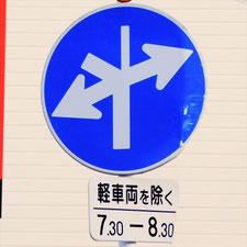 異形矢印標識(指定方向外進行禁止)。山口県宇部市にある。