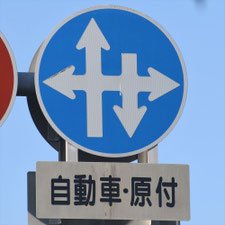 異形矢印標識(指定方向外進行禁止)。熊本県熊本市にある。