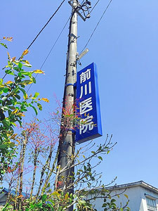 前川医院の、道路前の看板です。