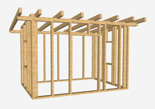 3D-Holzzeichnung eines Gartenhauses mit Schleppdach