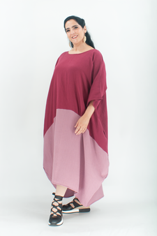 Musselin Kleid im Kontrastlook rot rosa