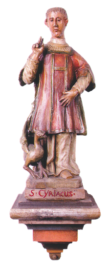 Cyriakus, einer der vierzehn Nothelfer, ist Patron der Unterdrückten und Nothelfer bei allerlei Versuchungen