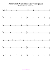 Viertelnote und Viertelpausen kostenloses Arbeitsblatt PDF Musik