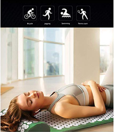 Clickandbay-woman-with-green-yoga-mat-and-acupressure-mat-pillow
