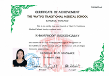 Prüfungszertifikat zur traditionellen Thai-Massage