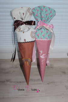 Geschwistertüte Kindergartentüte Schultüte klein Musselin/Baumwolle Flamingo Fussball Regenbogen , Zuckertüte mit Name, Kindergartentüte, Zuckertüte aus Stoff, Zuckertüte klein, Rohling, Kissen, Kisseninlett