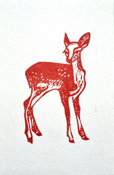 Linoldruck Reh