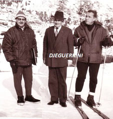 Jean-Vitus Guerrini Maire d'Asco - M. Balp architecte - M. Samson son collaborateur skis aux pieds
