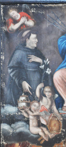 Les angelots tiennent le lis, attribut de Filippo Benizzi, la tiare papale et la mitre qu'il a refusées - 2de moitié XVIIè s. 
