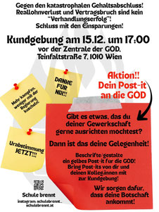 Aufruf von schulebrennt.at zur Demo am 15. 12. um 17 Uhr vor der GÖD-Zentrale in Wien