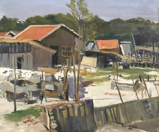 Robert Houdusse Port Ostréicole Bassin d'Arcachon Huile sur toile Galerie Bassam Bordeaux Cap Ferret