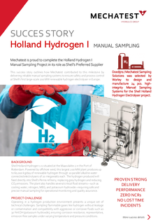 Electrolyser Sampling systems, elctrolyser hydrogen sampling, hydrogen oxygen gas sampling, KOH sampling, Electrolyser project, Shell Holland Hydrogen, hydrogen grab sampling, renewable hydrogen sampling