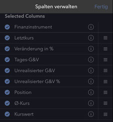 Screenshot CapTrader App Spalten