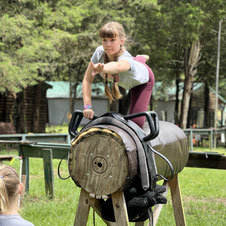 Vaulting is fun and campers learn a wooden horse training 