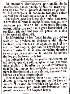 La Iberia (Madrid. 1868). 12-6-1869 Página 2 Noticia de un espectaculo de luces realizado por J. Laurent