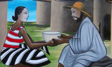 "L'eau de l'étranger" - Fresque peinte, sur un des murs de Réo