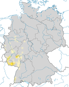 Karte zur Verbreitung des Orpheusspötters (Hippolais polyglotta) in Deutschland.