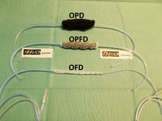 New pull-through drainages: openpore polyurethane-foam (OPD), openpore polyurthane-foam covered with film (OPFD), openpore film drainage (OFD), diameter is sized down.