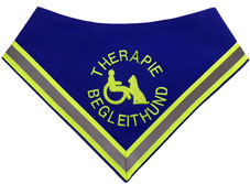 Hundehalstuch, Therapie-Begleithund, royalblau, mit Rollifahrer bestickt, Reflektor