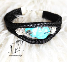 Armband aus Pferdehaar-Modell S06-Türkis-2 Perlen-Karabinerverschluss-925 Silber